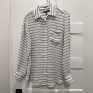 Banana Republic Striped Button Down Blouse Women’s Small Gray White Top